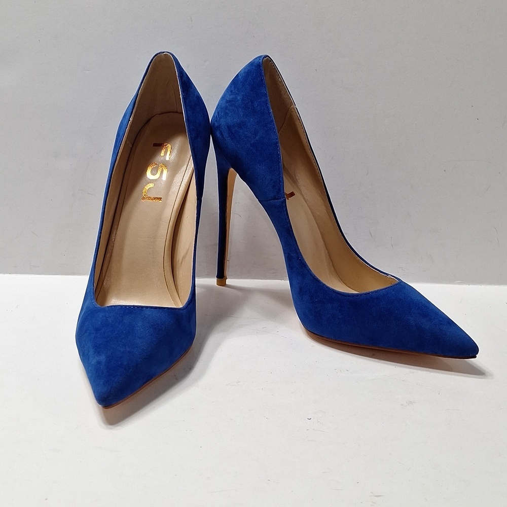 FSJ NWOB Blue Suede Streetwear Night Out Pointed Toe Stiletto Pump Heels Size 7 - Picture 12 of 15